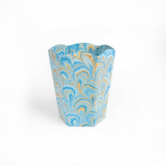 MARBLED SCALLOPED COLLAPSIBLE BASKET - BLUE GOLD PEACOCK