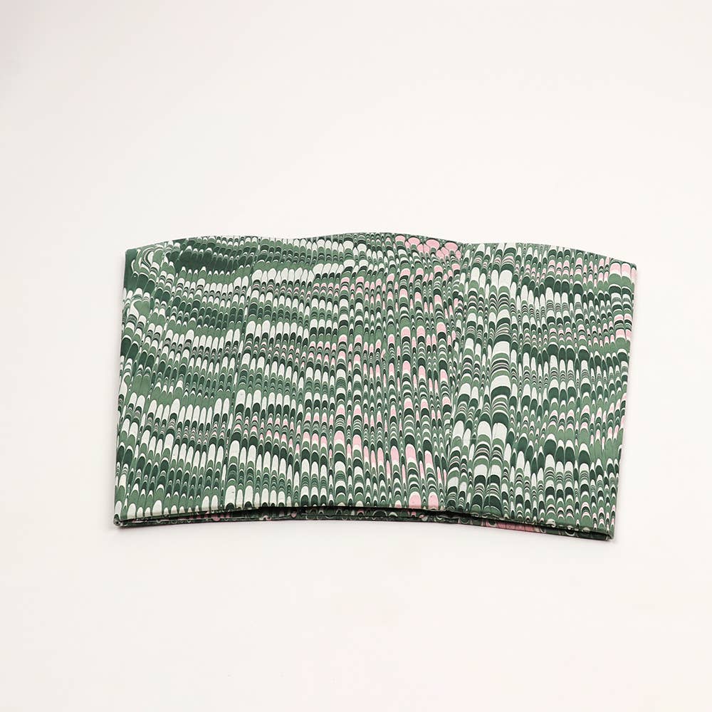 HAND MARBLED SCALLOPED COLLAPSIBLE BASKET - GREEN MOUNTAIN