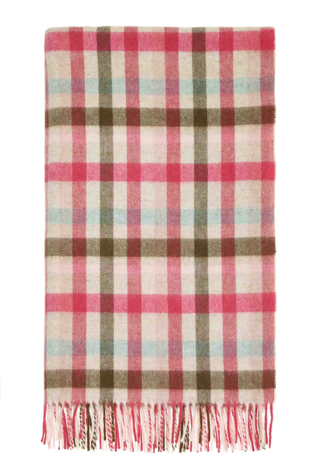 Multi-Plaid-Pink/Green-Merino Lambswool Throw-Made in England