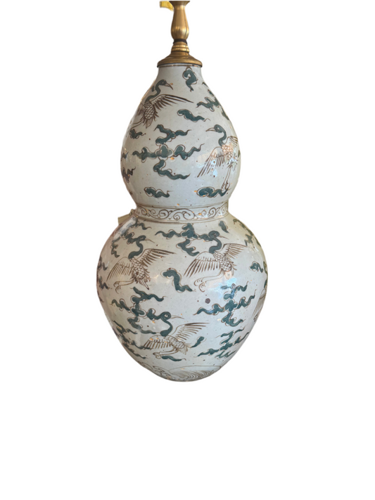 Porcelain Green Crane White Gourd Lamp