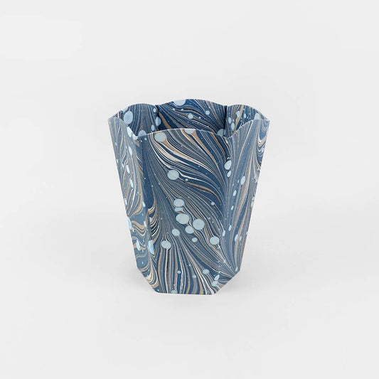 MARBLED SCALLOPED COLLAPSIBLE BASKET - FIRE WHIRL BLUE