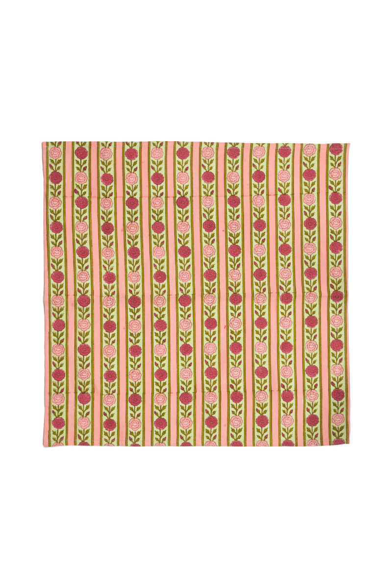 Pink Vintage Floral Stripe Napkins -  Set of 4