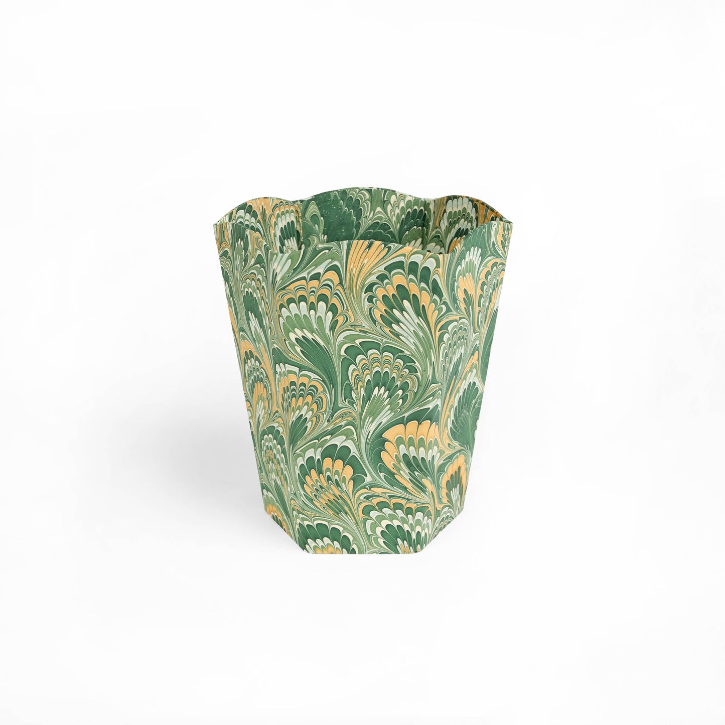 MARBLED SCALLOPED COLLAPSIBLE BASKET - GREEN GOLD PEACOCK
