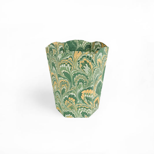 MARBLED SCALLOPED COLLAPSIBLE BASKET - GREEN GOLD PEACOCK