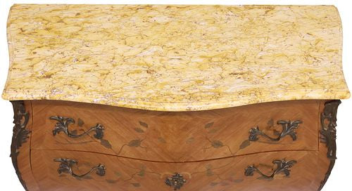 French Marble-Top Marquetry Bombe Commode