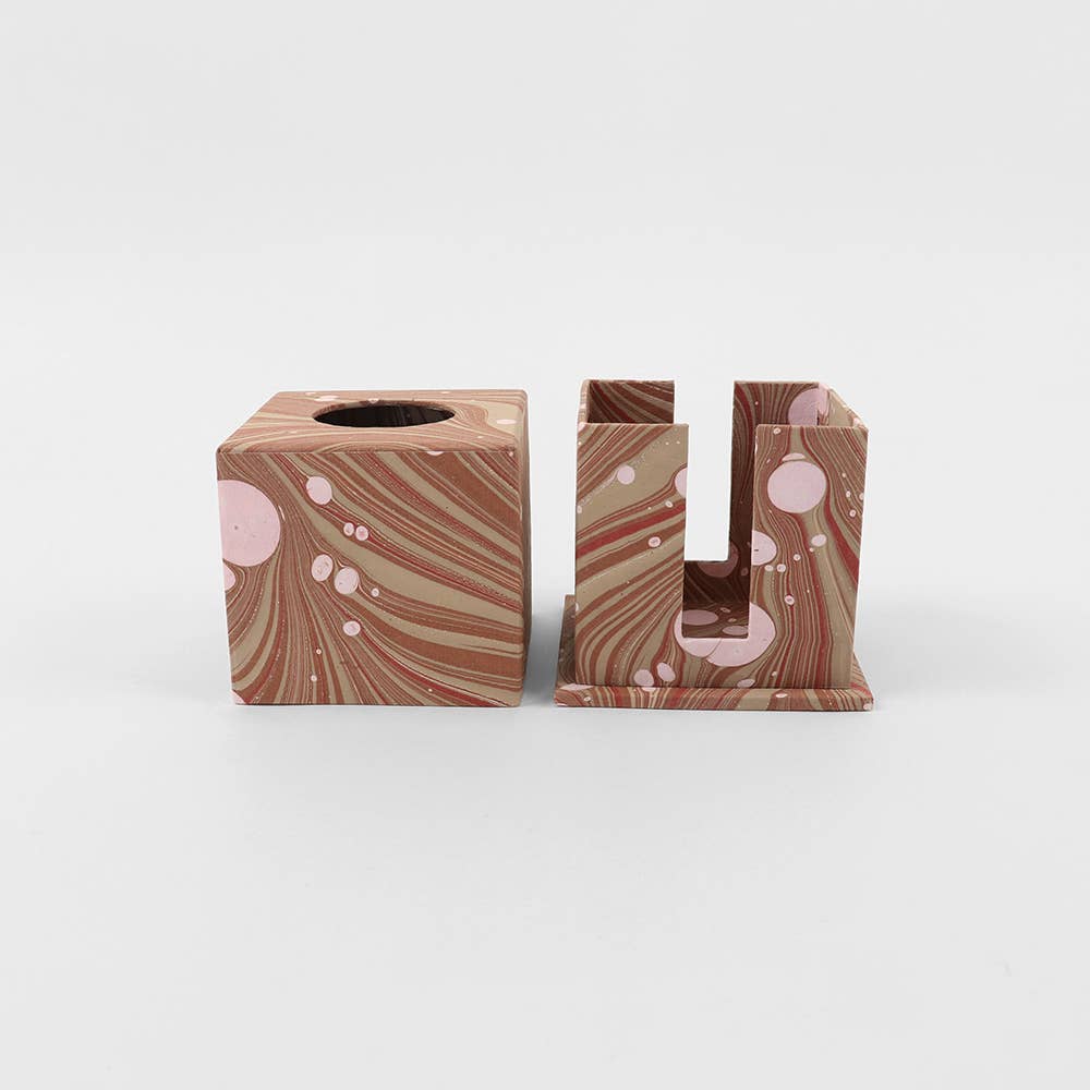 MARBLED TISSUE BOX FIRE WHIRL - OCHRE