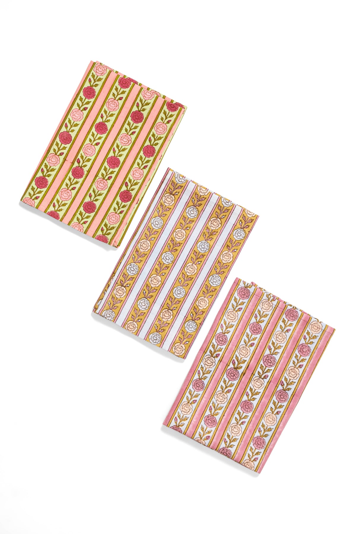 Pink Vintage Floral Stripe Napkins -  Set of 4