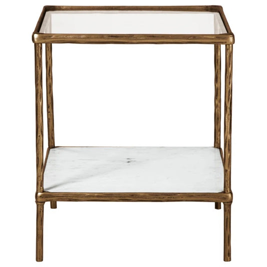 Brass Side Table with Glass and Marble