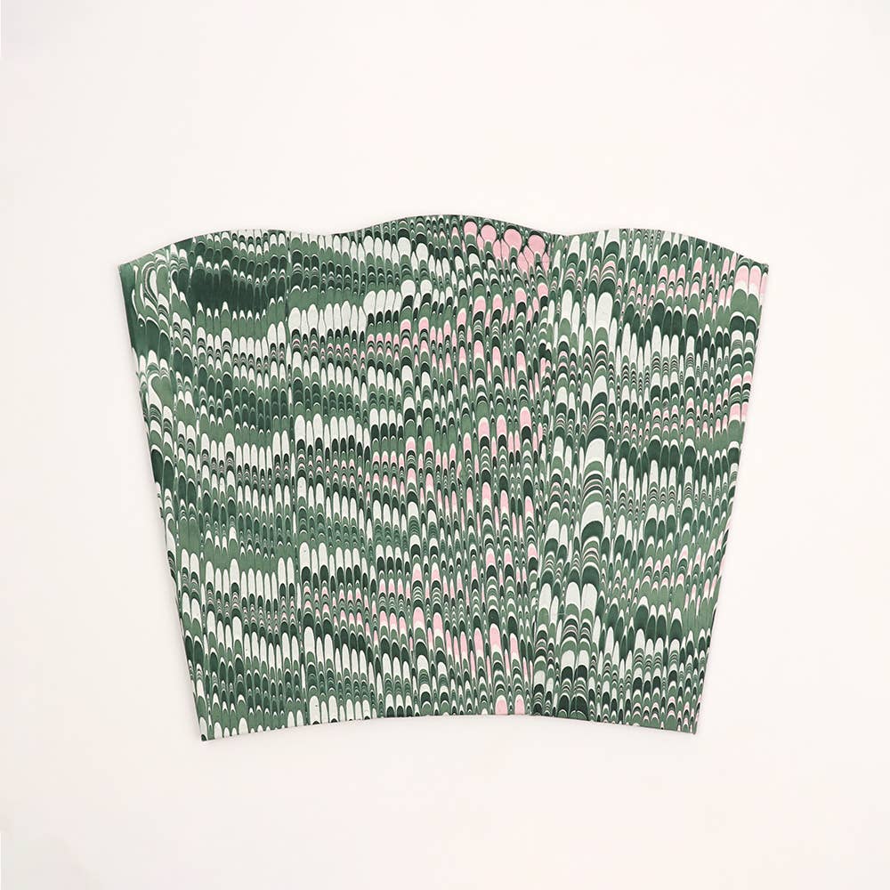 HAND MARBLED SCALLOPED COLLAPSIBLE BASKET - GREEN MOUNTAIN