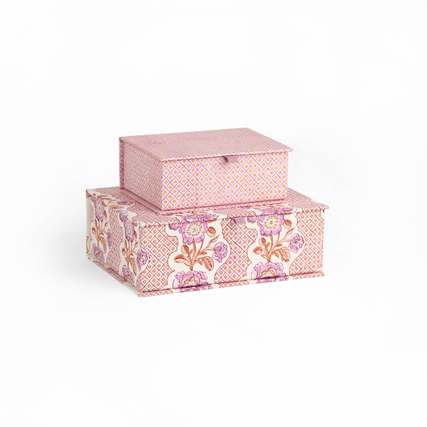 BLOCK-PRINTED KEEPSAKE BOX SET - BLOOMING TRELLIS LILAC