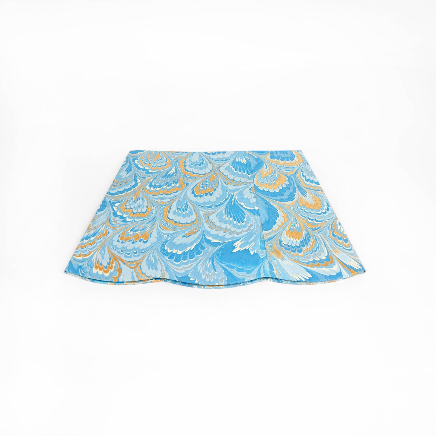 MARBLED SCALLOPED COLLAPSIBLE BASKET - BLUE GOLD PEACOCK