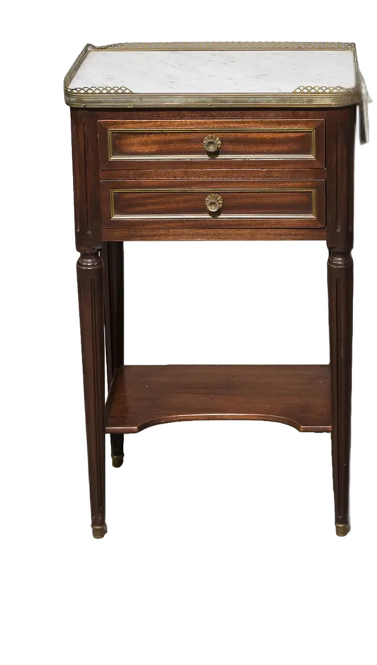 Louis XVI Style White Marble Top Side Table- 1