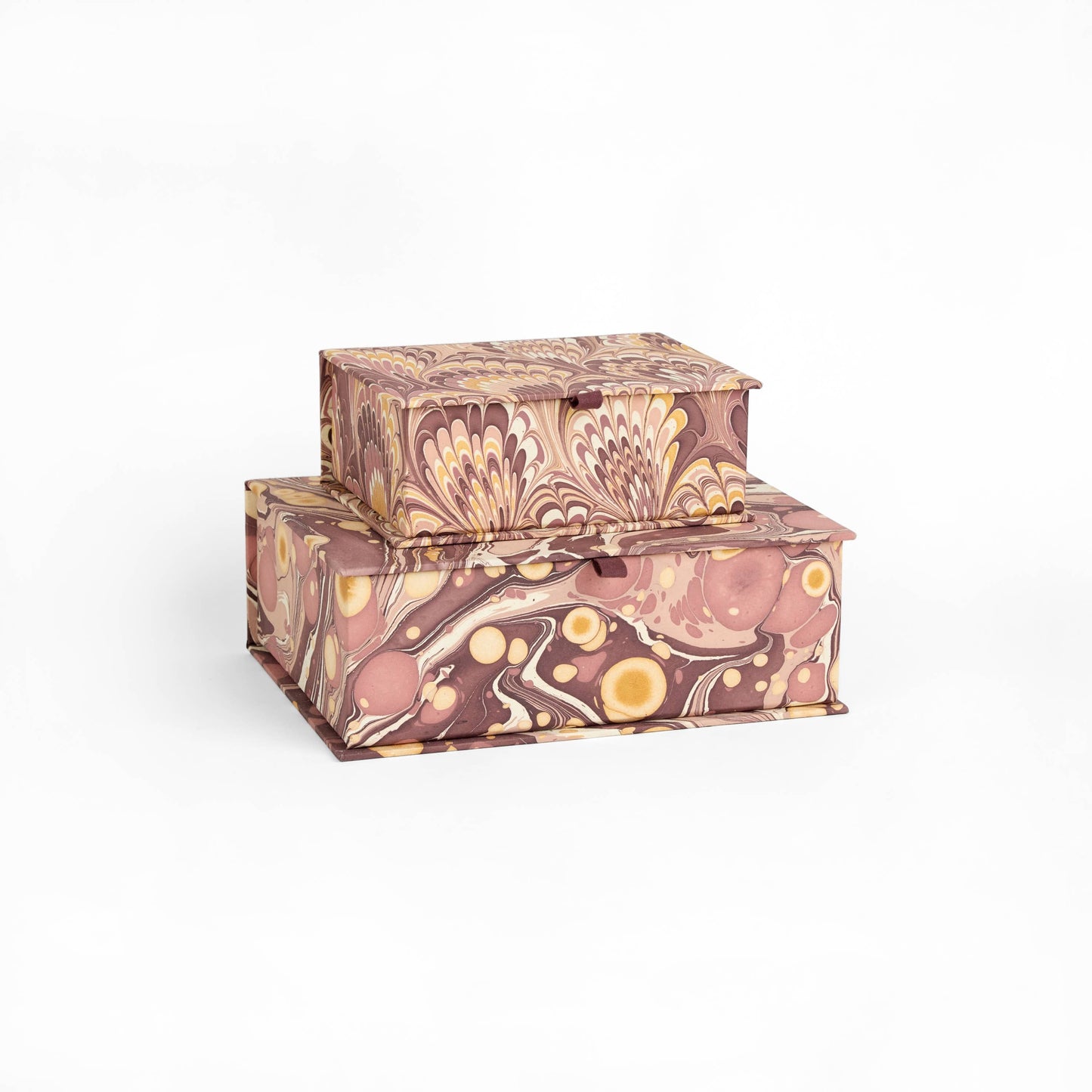 MARBLED KEEPSAKE BOX SET - BURGUNDY GOLDEN PEACOCK &PEBBLE - LARGER BOX