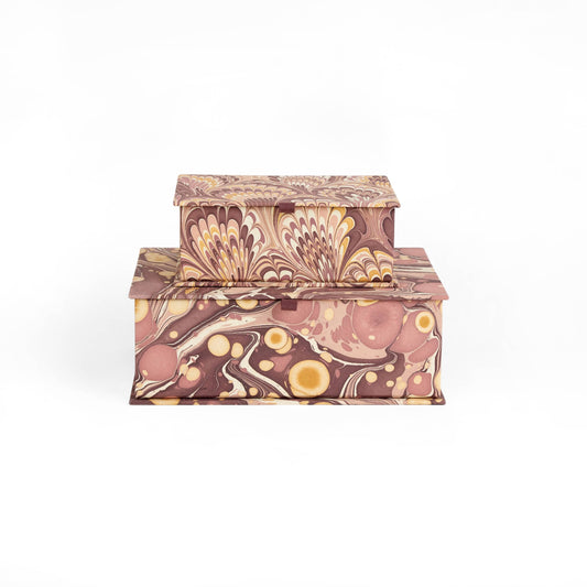 MARBLED KEEPSAKE BOX SET - BURGUNDY GOLDEN PEACOCK &PEBBLE