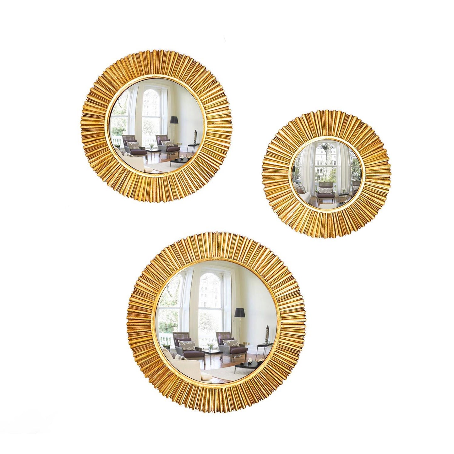 Medium Ribbed Gold Convex Mirror