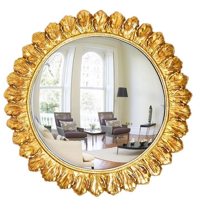 Large Gold Leaf Convex Mirror