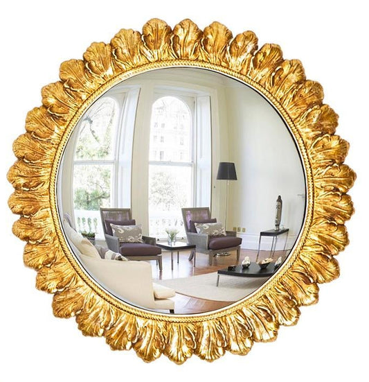 Large Gold Leaf Convex Mirror