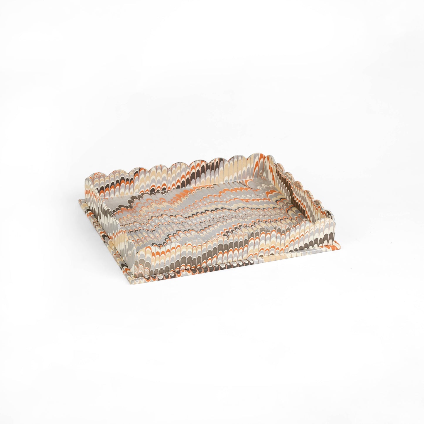 MARBLED SCALLOPED TRAY SET - ORANGE SILVER MOUNTAIN