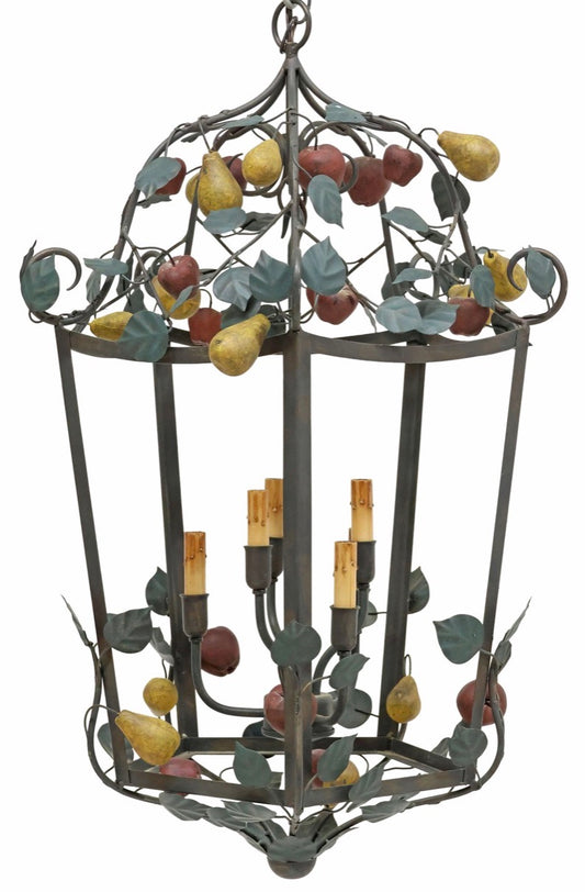 Large Wrought Iron & Tole Painted Fruit Lantern