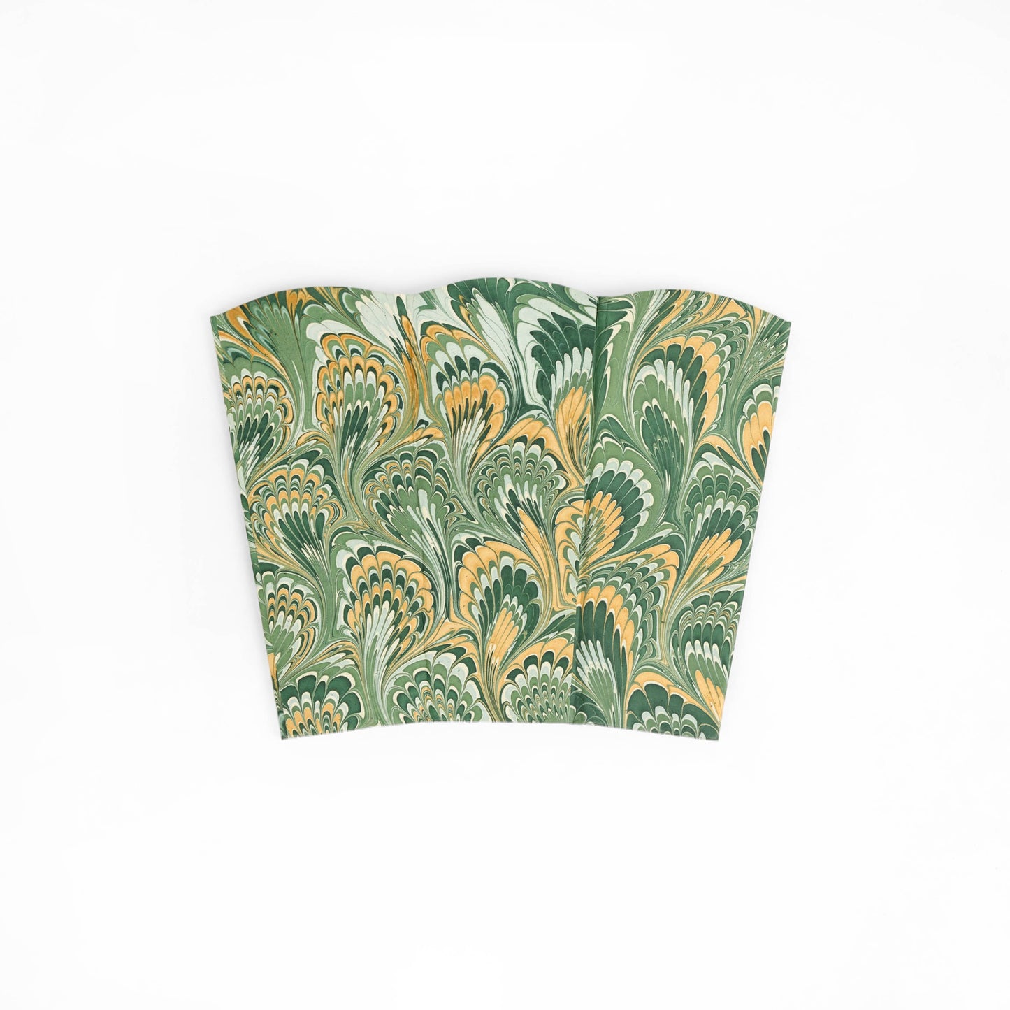 MARBLED SCALLOPED COLLAPSIBLE BASKET - GREEN GOLD PEACOCK