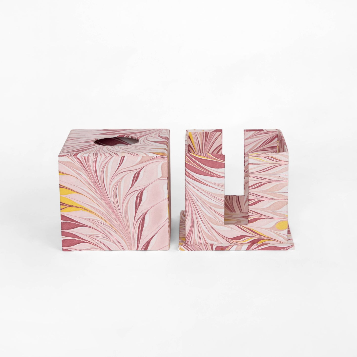 MARBLED LARGE TISSUE BOX - PINK FEATHER