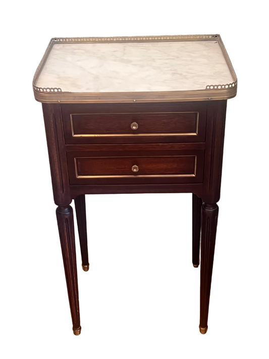 Louis XVI Style White Marble Top Side Table- 2