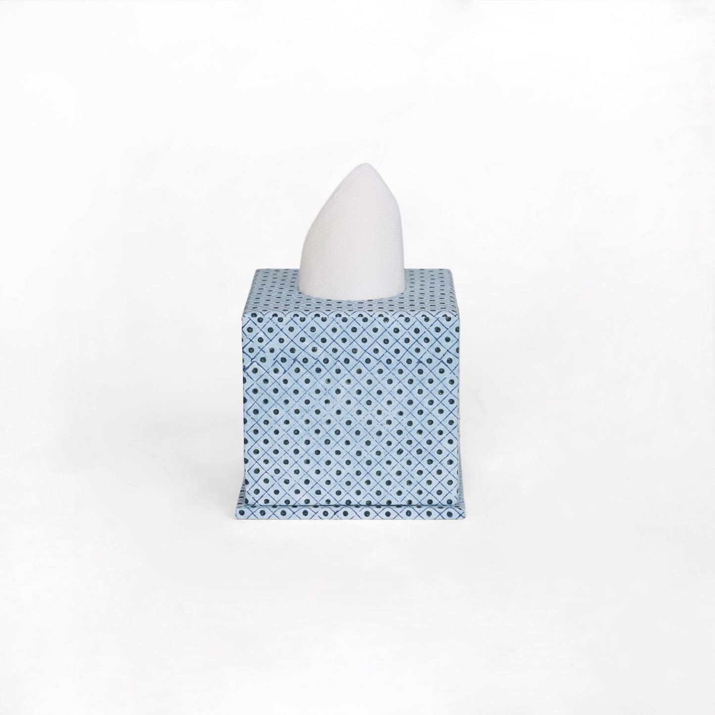 SCREEN PRINTED TISSUE BOX - DOT & GRID BLUE