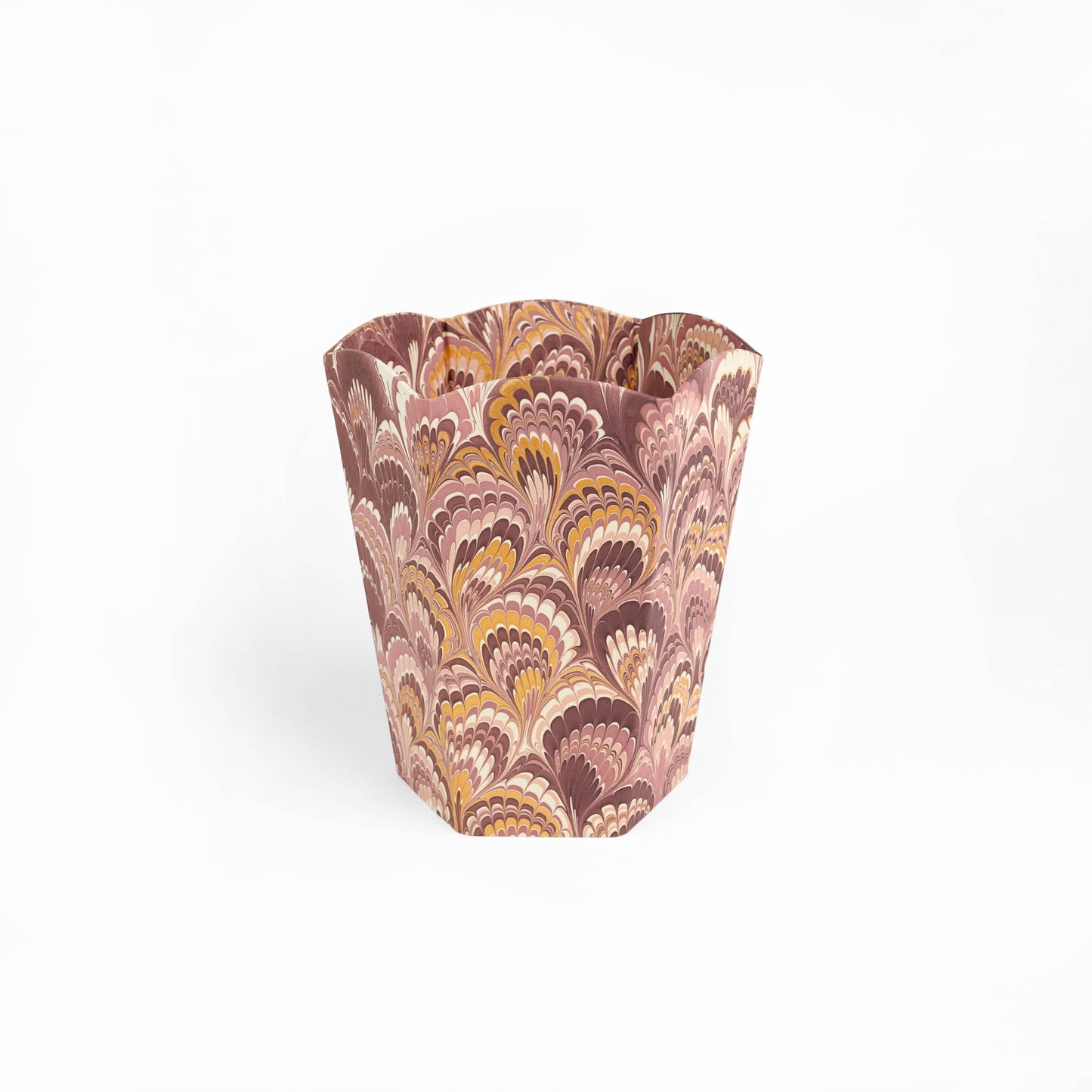 MARBLED SCALLOPED COLLAPSIBLE BASKET - BURGUNDY GOLD PEACOCK