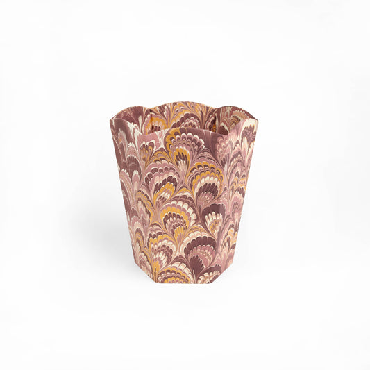 MARBLED SCALLOPED COLLAPSIBLE BASKET - BURGUNDY GOLD PEACOCK