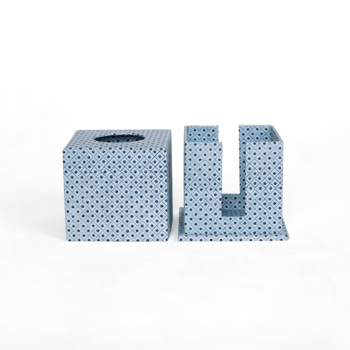 SCREEN PRINTED TISSUE BOX - DOT & GRID BLUE