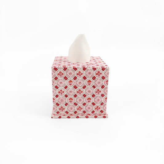 BLOCK PRINTED TISSUE BOX - HOLIDAY EDIT SPRING BLOOM RED