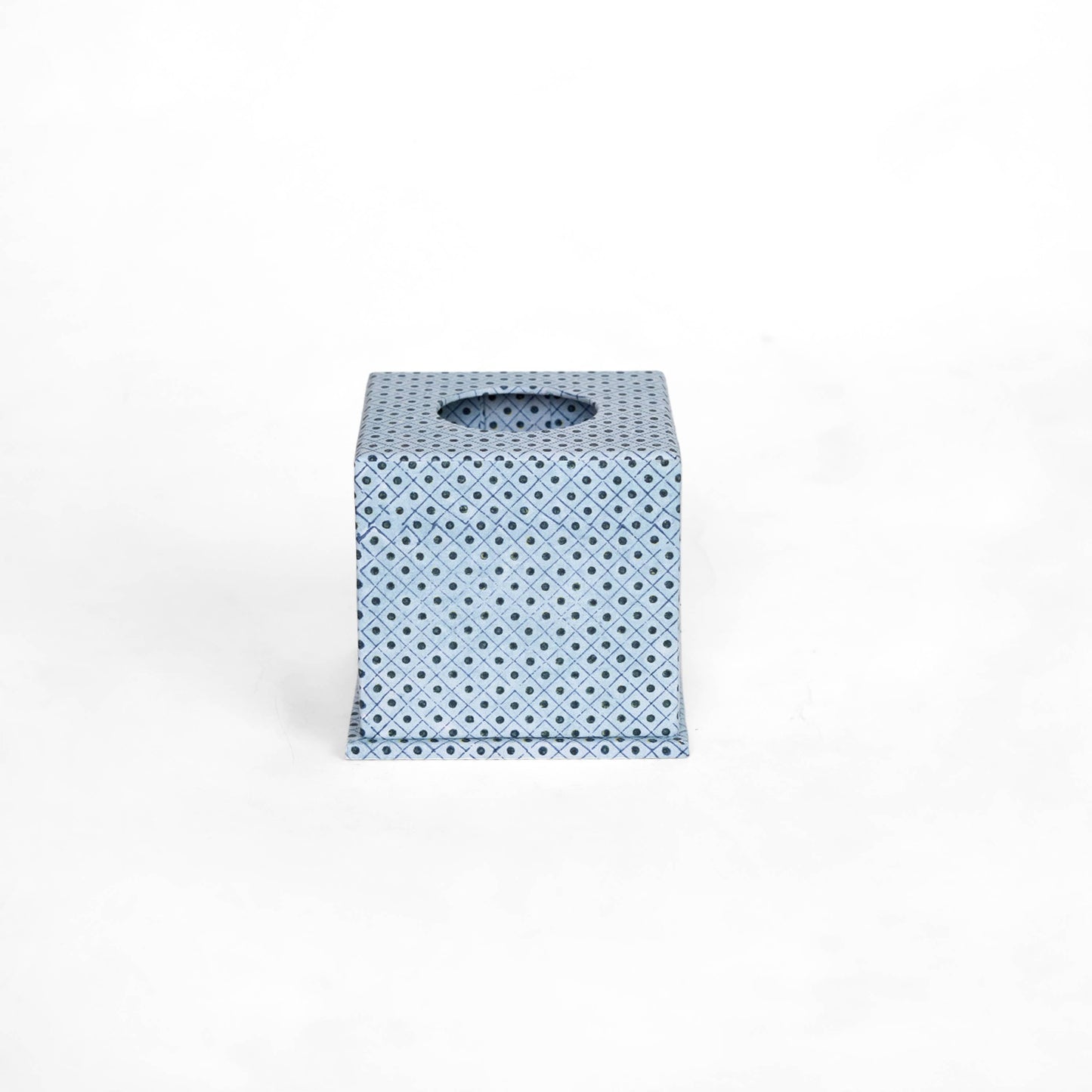 SCREEN PRINTED TISSUE BOX - DOT & GRID BLUE