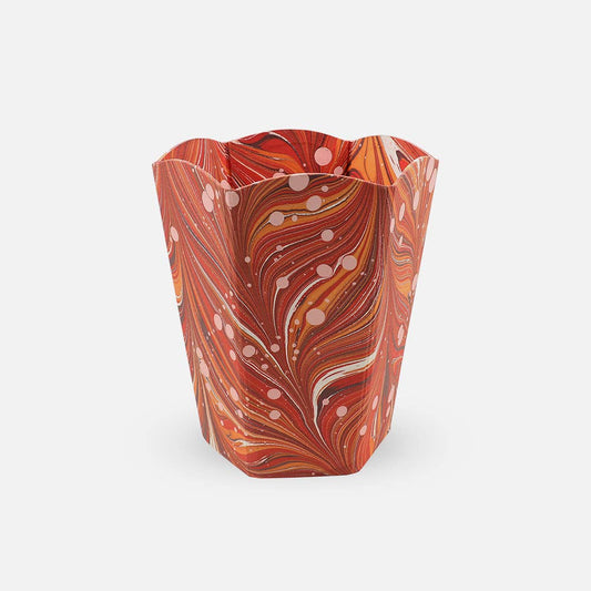 MARBLED SCALLOPED COLLAPSIBLE BASKET - FIRE WHIRL RED