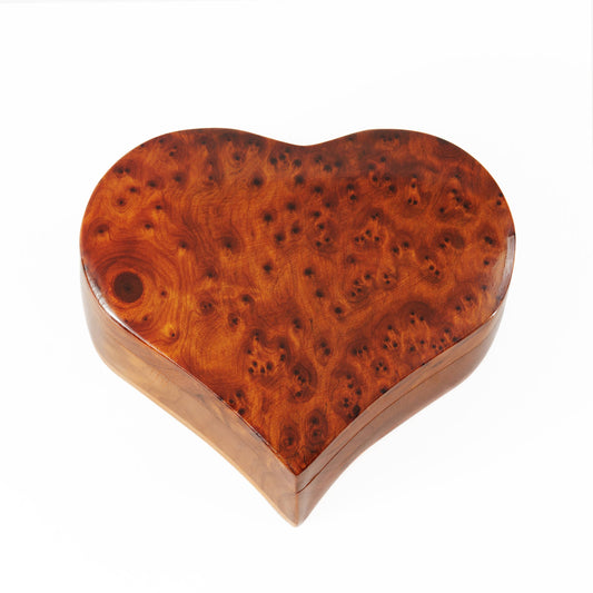Burl Wood Heart-Shaped Ring Box