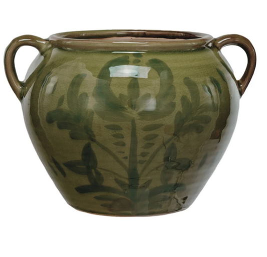 Hand Pained Terracotta Urn w/ Handles