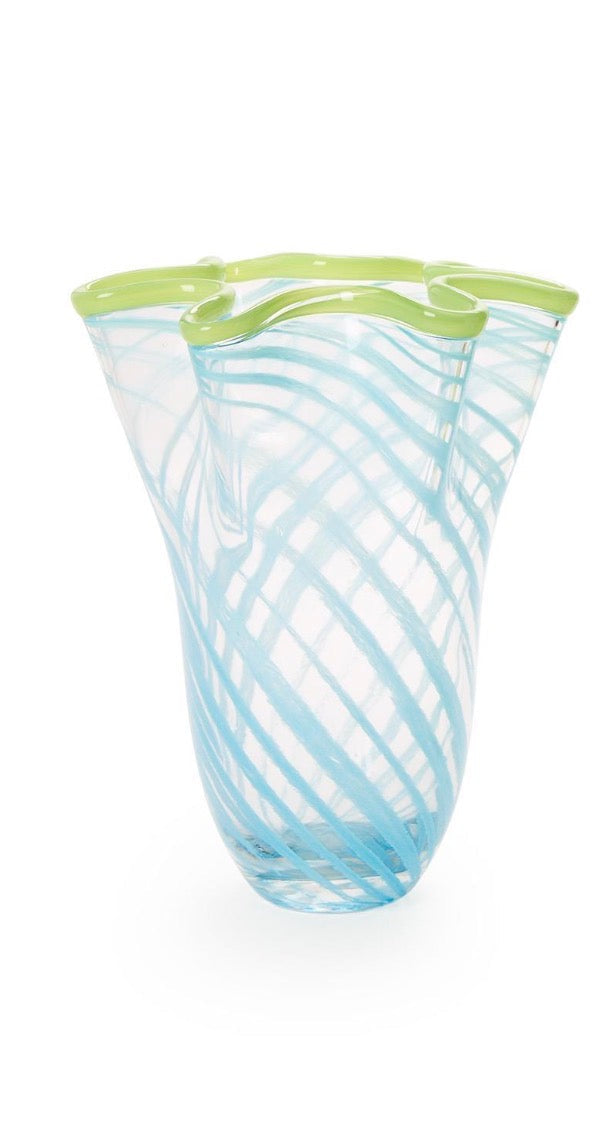 Swirl Flare Hand Blown Vase - Blue and Green