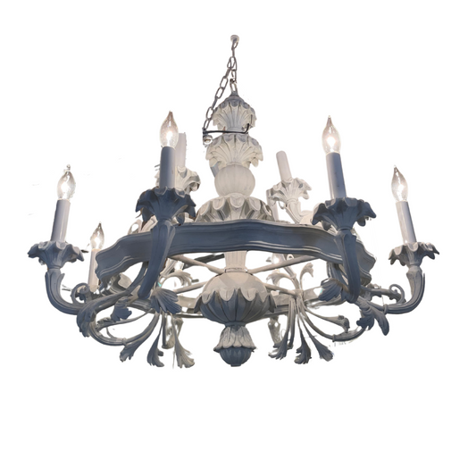 Antique White Carved Wood Chandelier