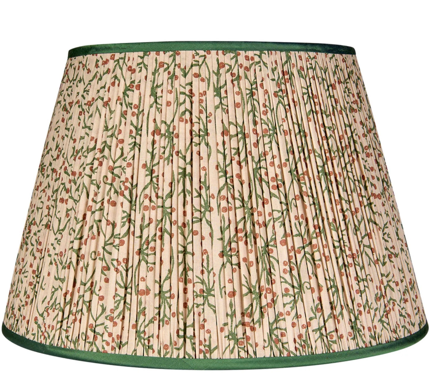 Green/Cinnamon Juniper Pleated Lampshade with Green Trim - 16”
