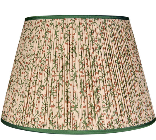 Green/Cinnamon Juniper Pleated Lampshade with Green Trim - 16”