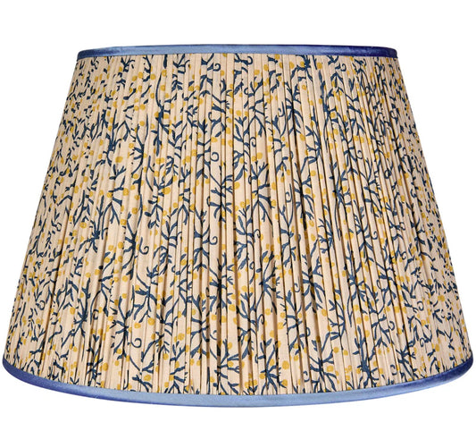 Blue/Yellow Juniper Pleated Lampshade with Blue Trim - 18”
