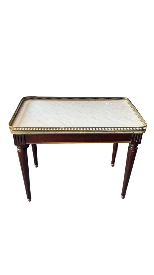 Louis XVI style side table with marble top. Pair available. 