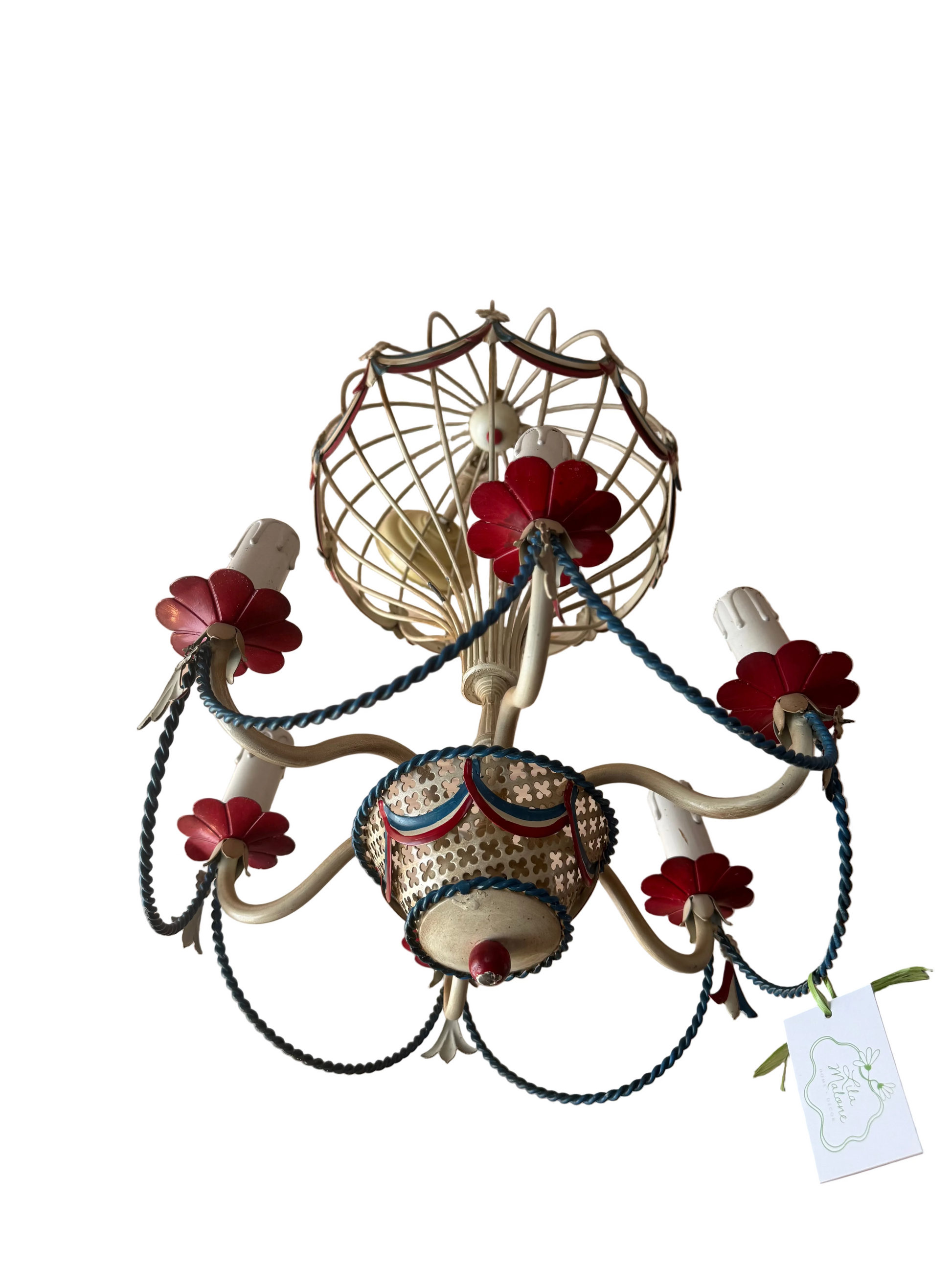 Decorative chandelier with floral elements on a white background
