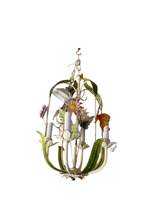Flower and Butterfly Tole Antique Chandelier
