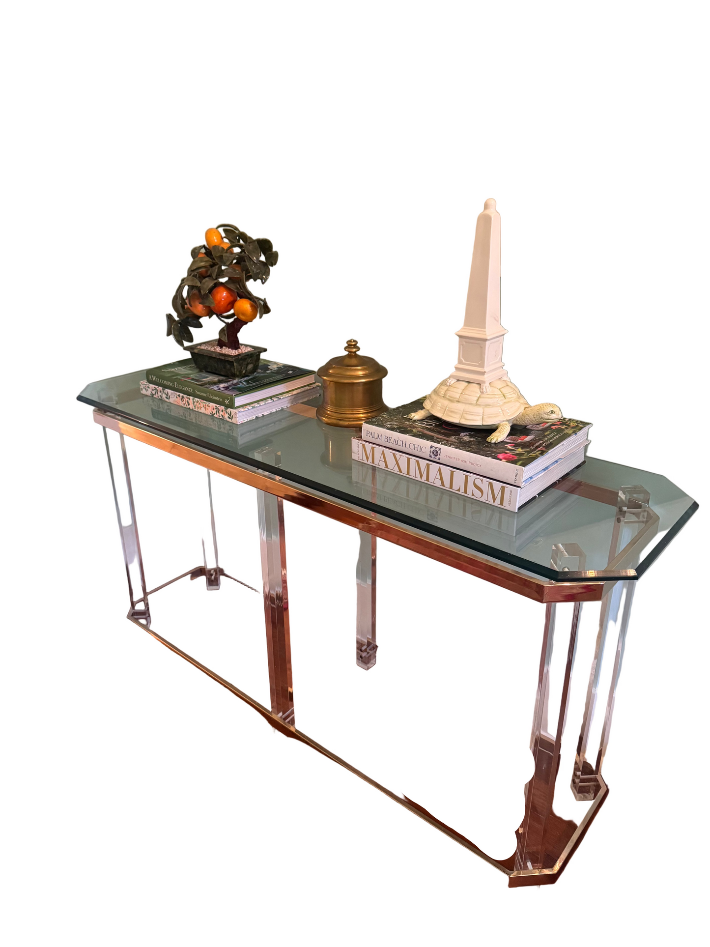 Hollywood Regency Antique Lucite and Brass Console Table