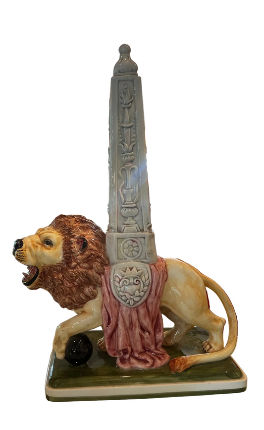Vintage Ceramic Glazed Lion Obelisk
