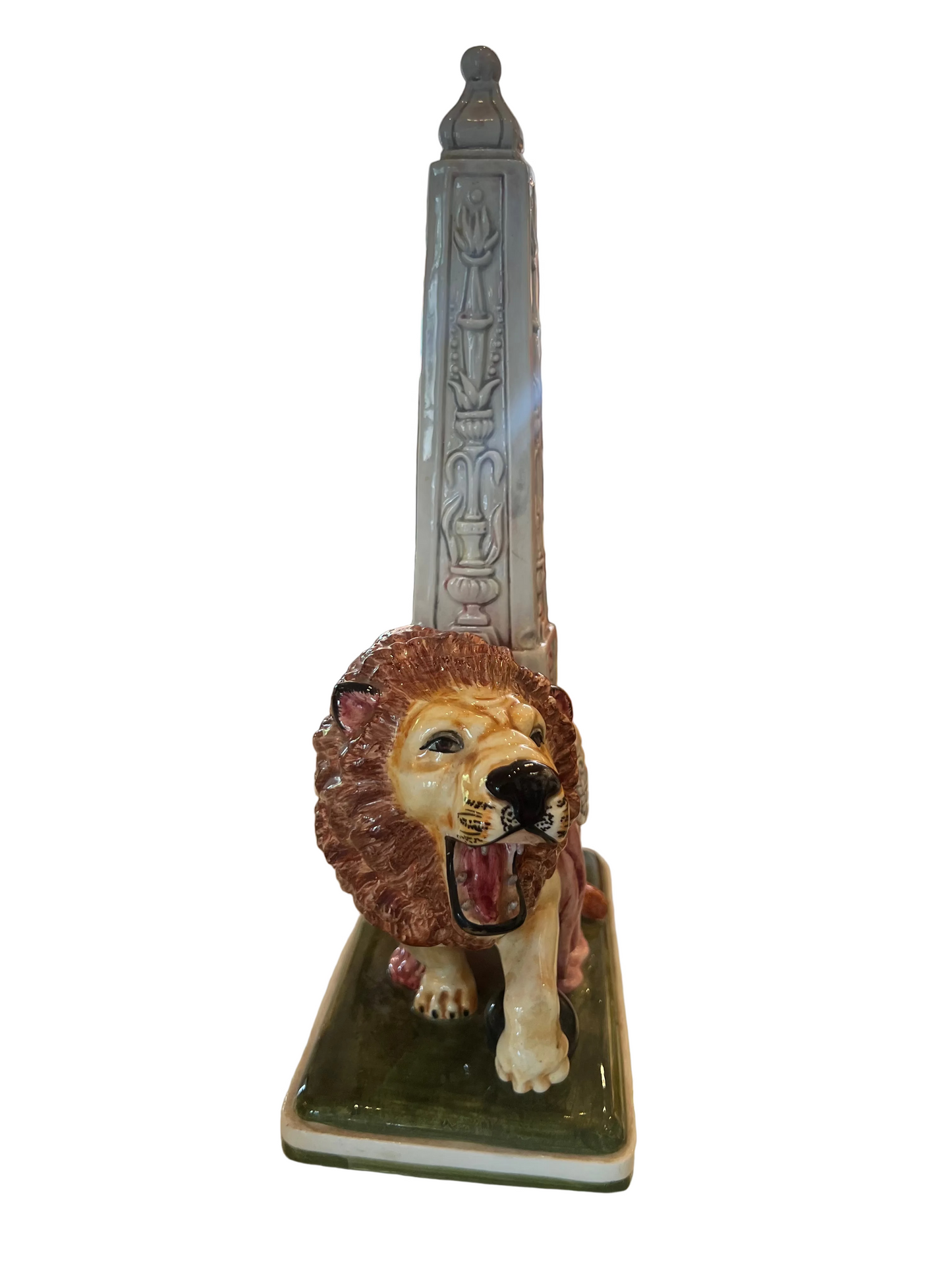 Vintage Ceramic Glazed Lion Obelisk