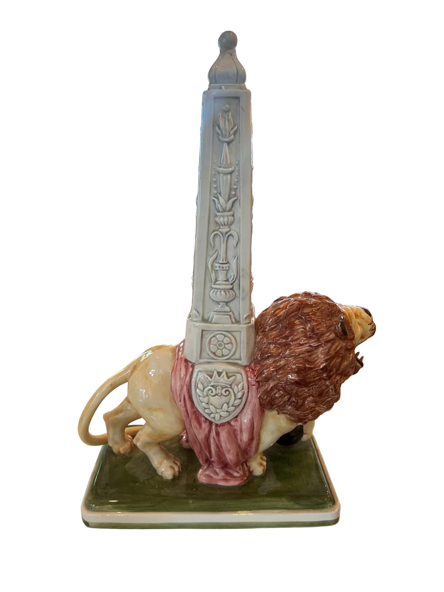 Vintage Ceramic Glazed Lion Obelisk