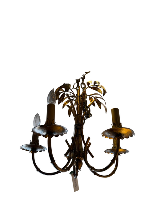 Vintage Gilt Palm Faux Bamboo Chandelier