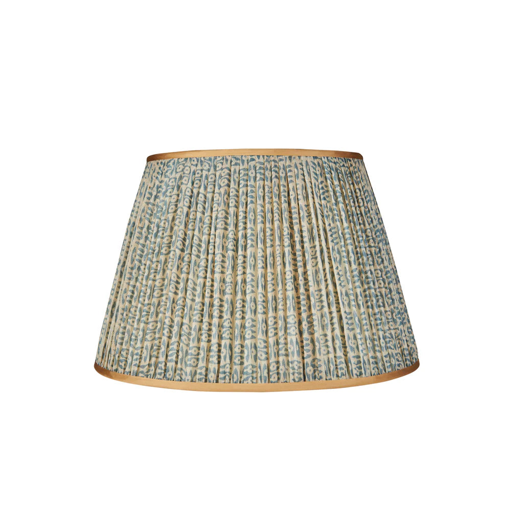 Blue on White Tribal Lampshade - Gold Trim - 18"