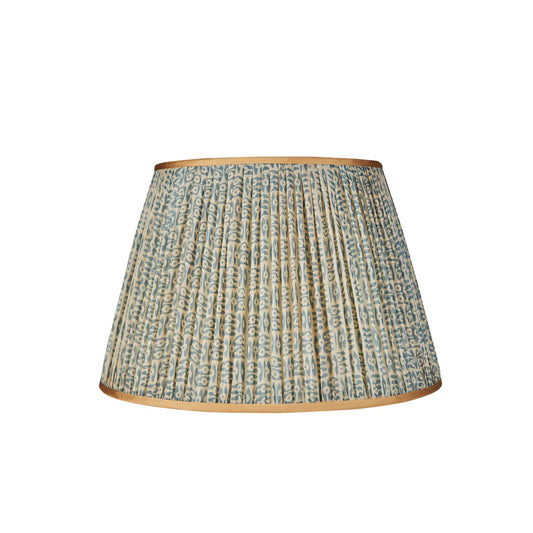 Blue on White Tribal Lampshade - Gold Trim - 18"